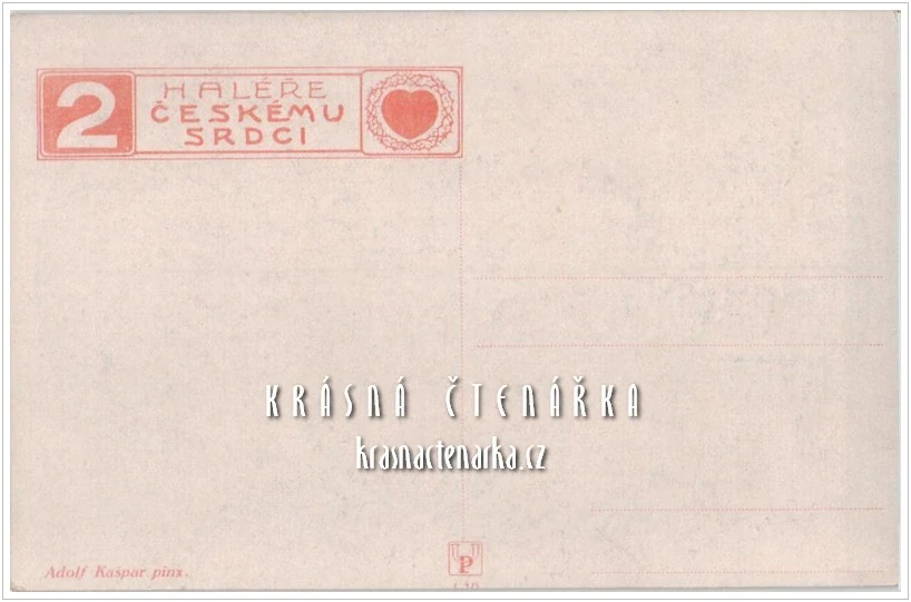 VELIKONOČNÍ pohlednice, Charitativní pohlednice "2 haléře Českému srdci" (il. Kašpar Adolf)