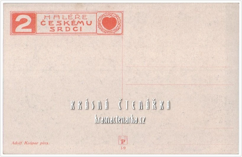 VELIKONOČNÍ pohlednice, Charitativní pohlednice "2 haléře Českému srdci" (il. Kašpar Adolf)