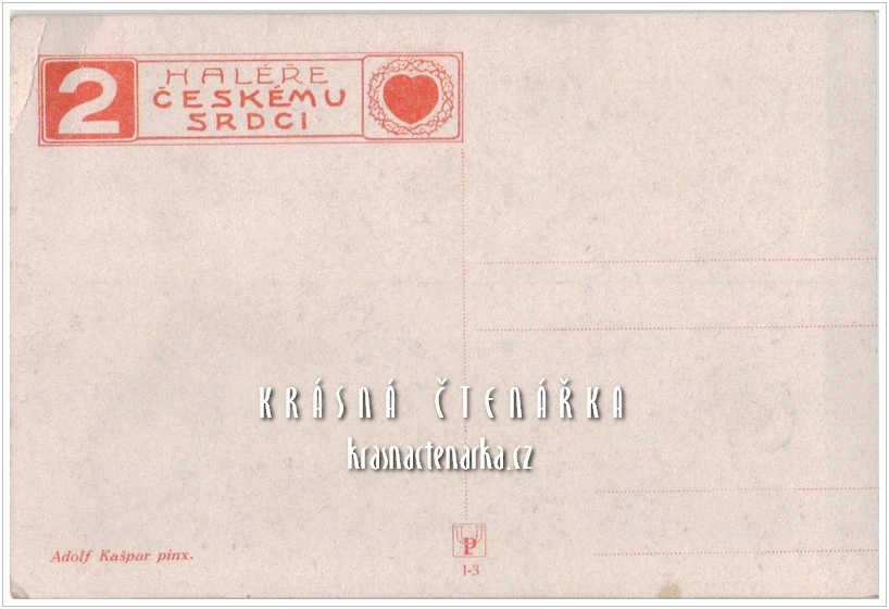 VELIKONOČNÍ pohlednice, Charitativní pohlednice "2 haléře Českému srdci" (il. Kašpar Adolf)