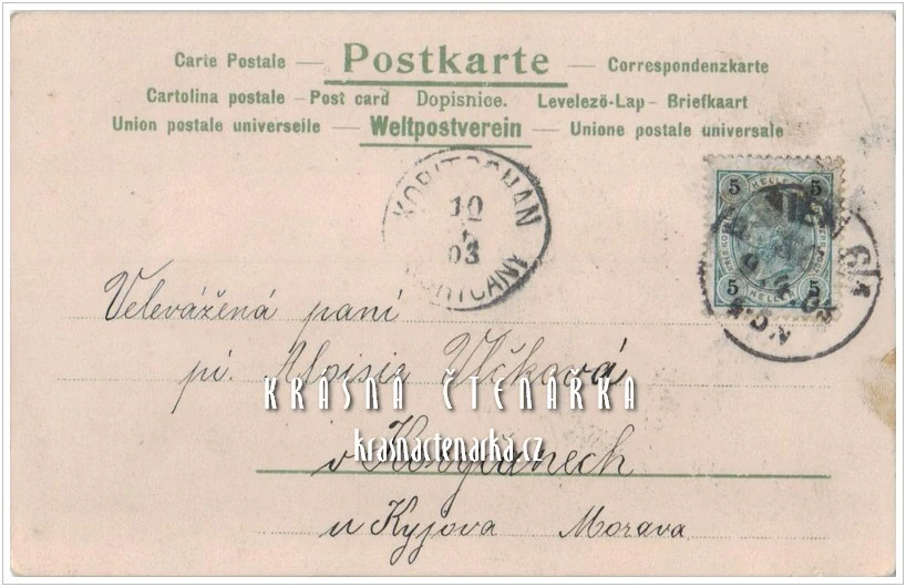 VELIKONOČNÍ pohlednice a chlapec se zajíčkem