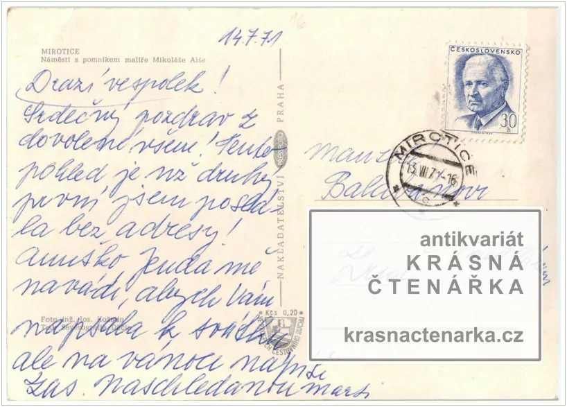 MIROTICE, Náměstí s pomníkem Mikoláše Alše