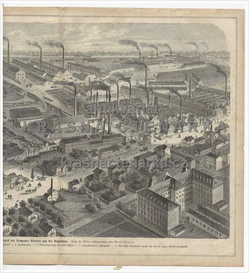 DIE GUSSSTAHLFABRIK DES BOCHUMER VEREINS (BOCHUM) ( Elssner, dřevoryt)