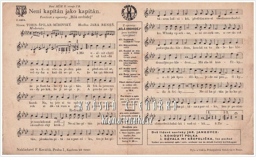 Píseň NENÍ KAPITÁN, JAKO KAPITÁN