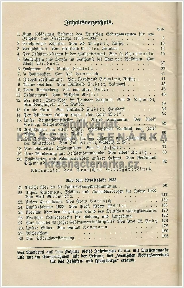 44. JAHRBUCH DES DEUTSCHEN GEBIRGSVEREINES 1934 Reichenberg u. Gablonz a/N. (Ročenka Liberec, Jablonec n/N. a okolí)