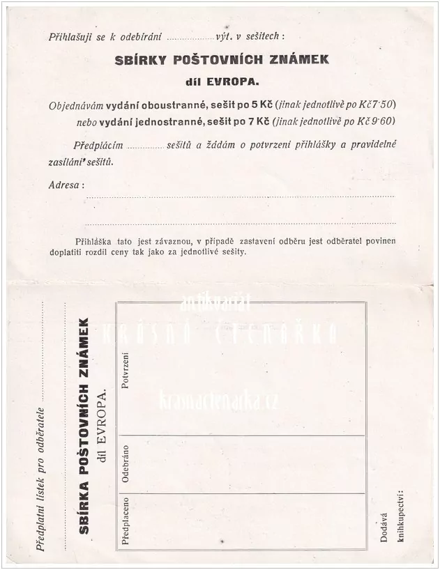 Objednávkový lístek: SBÍRKA POŠTOVNÍCH ZNÁMEK