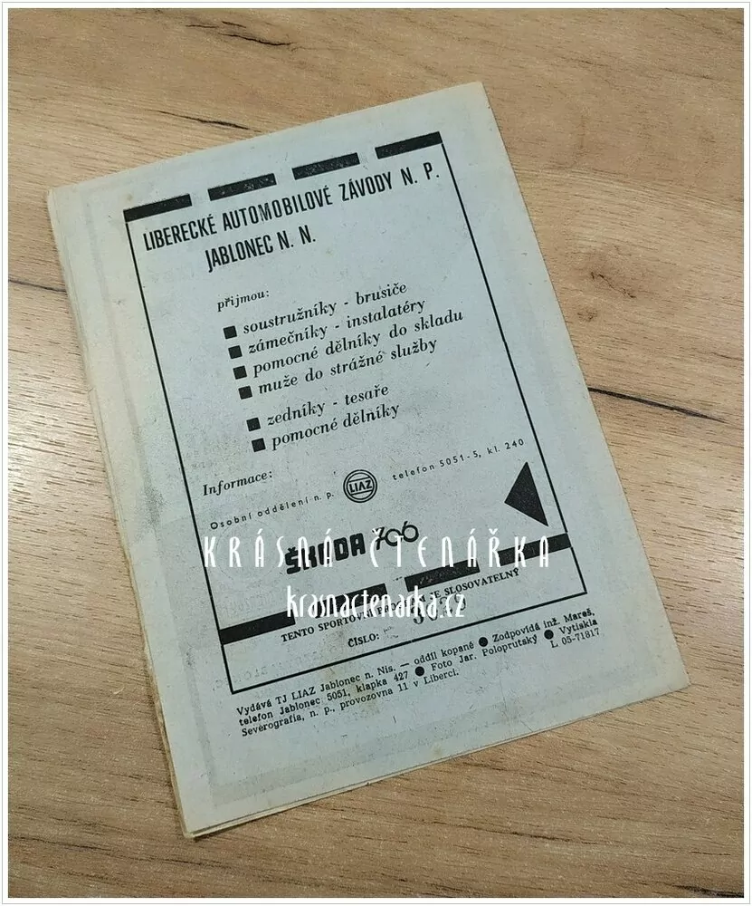 Sportovní program: SPARTA PRAHA - LIAZ JABLONEC NAD NISOU 1967