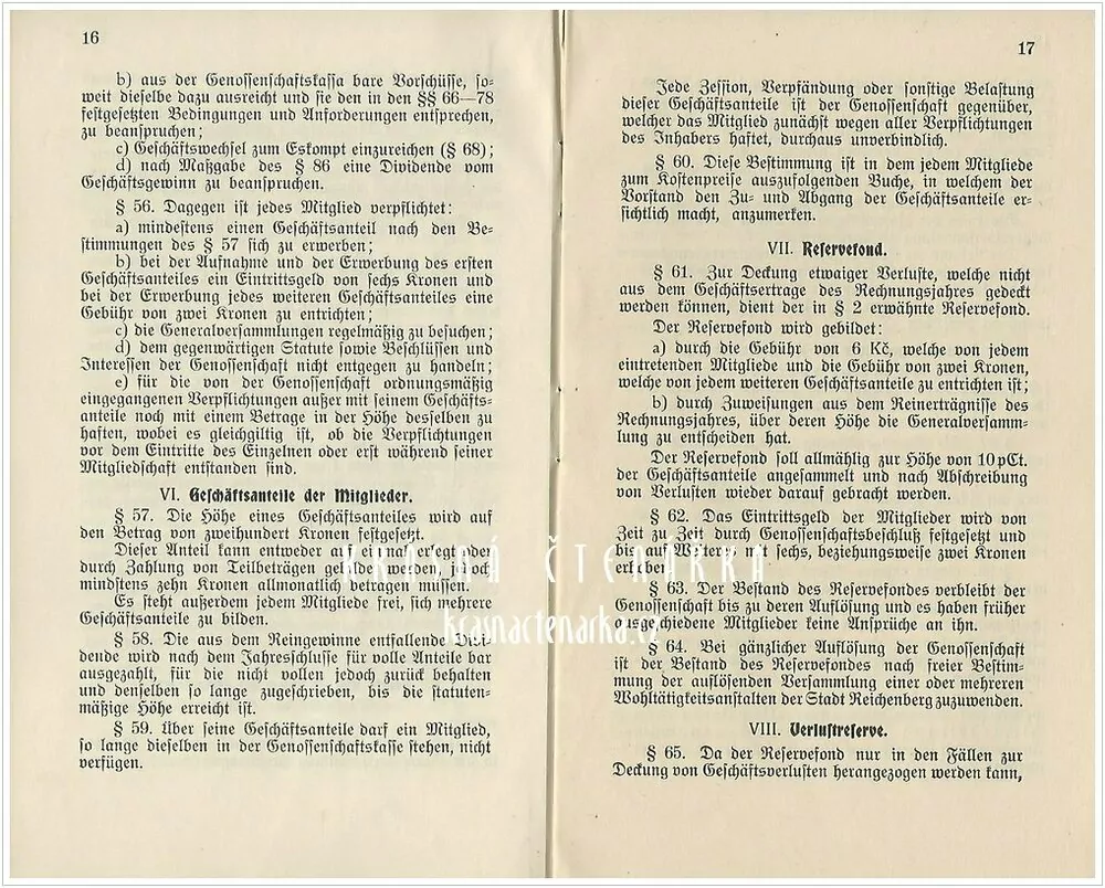 STATUT UND GESCHÄFTS-ORDNUNG für den Gegenseitigen Vorschußverein in Reichenberg