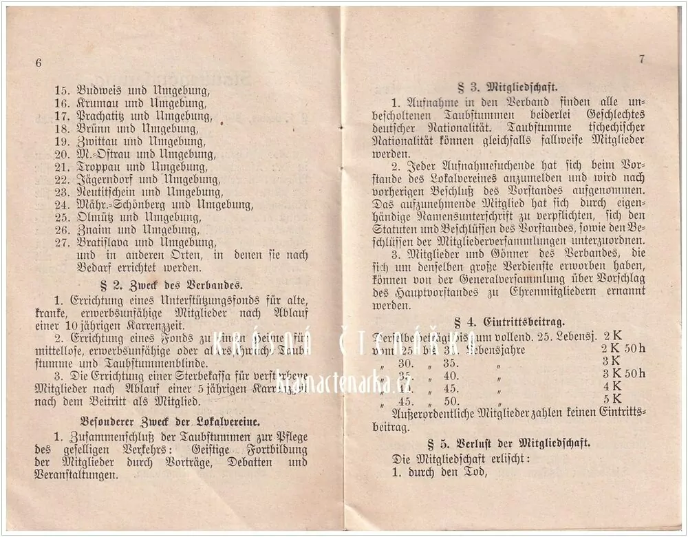 STATUTEN UND MITGLIEDSBUCH des Reichsverbandes der deutschen Taubstummen in der Tschechoslowakei und seiner Lokalvereine