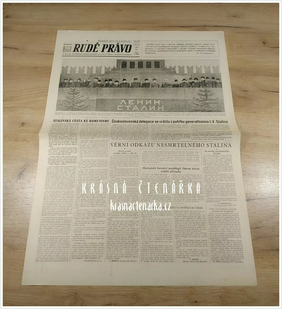 RUDÉ PRÁVO, číslo z 12.3. 1953, Československá delegace se vrátila z pohřbu generalissima Stalina