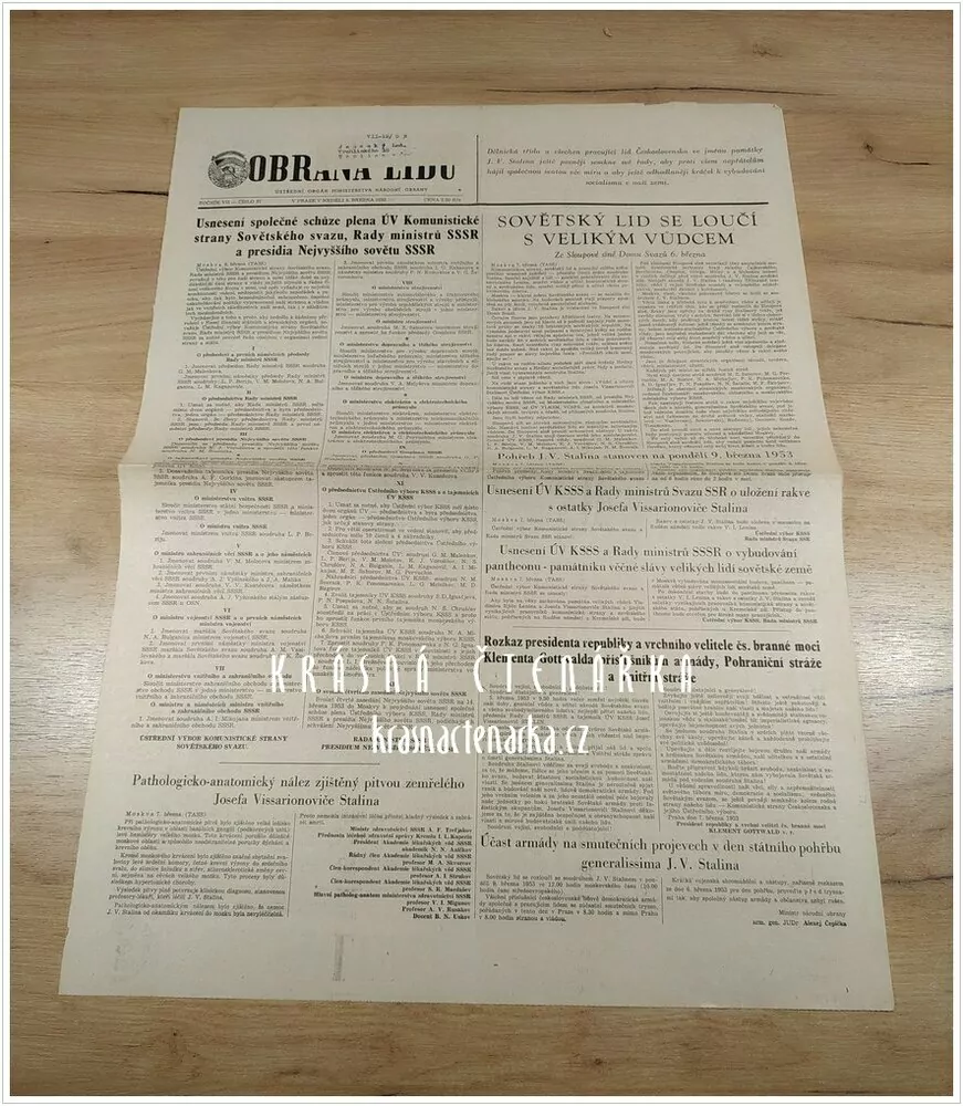 OBRANA LIDU, číslo 57 z 8.3. 1953, Sovětský lid se loučí s velikým vůdcem