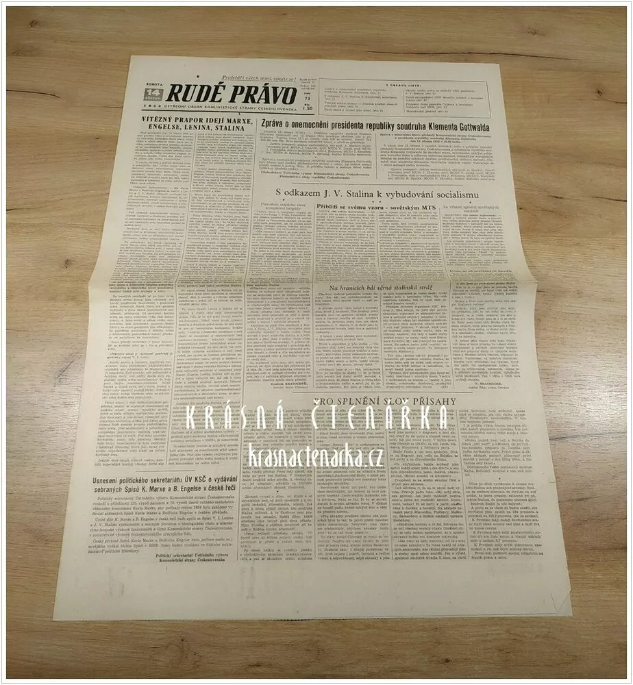 RUDÉ PRÁVO, číslo 73 z 14.3. 1953,Zpráva o onemocnění presidenta republiky soudruha Klementa Gottwalda