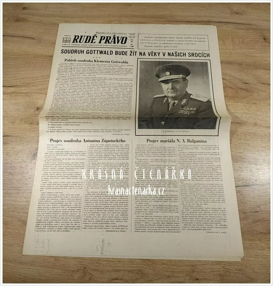RUDÉ PRÁVO, číslo 79 z 20.3. 1953, Soudruh Gottwald bude žít na věky v našich srdcích 