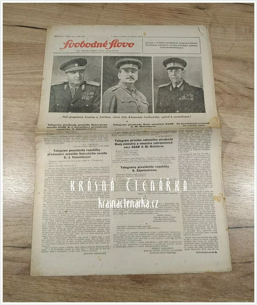 SVOBODNÉ SLOVO, číslo 110 z 9.5. 1953, Ať žije 8. výročí osvobození Československa sovětskou armádou !
