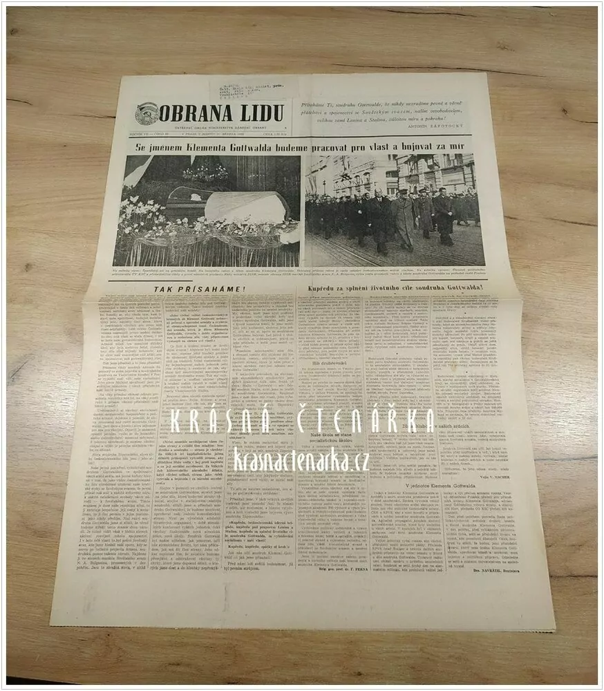 OBRANA LIDU, číslo 56 z 7.3. 1953, Neporazitelná, věčně živá je pravda Stalinova, pravda komunismu - věc Stalinova, kterou žijí naše srdce