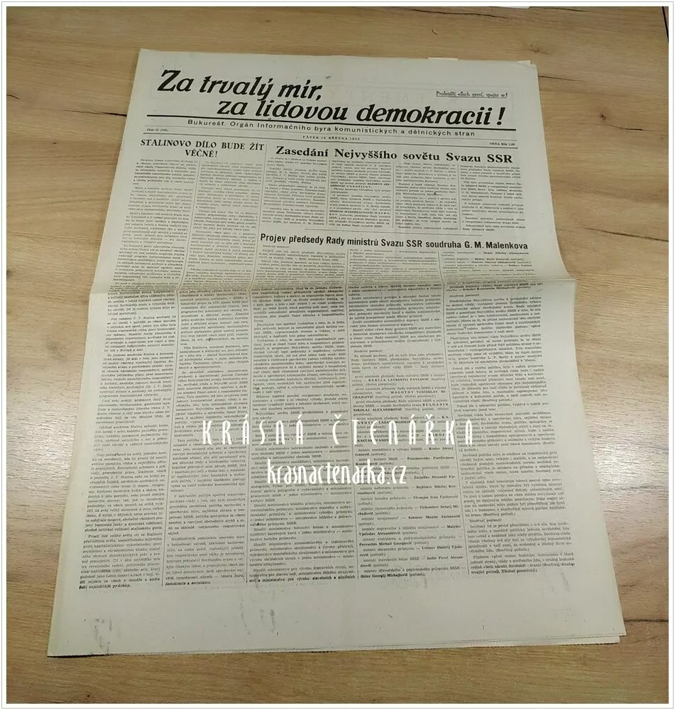 ZA TRVALÝ MÍR, ZA LIDOVOU DEMOKRACII, číslo 12 z 20.3. 1953 věnované Klementu Gottwaldovi