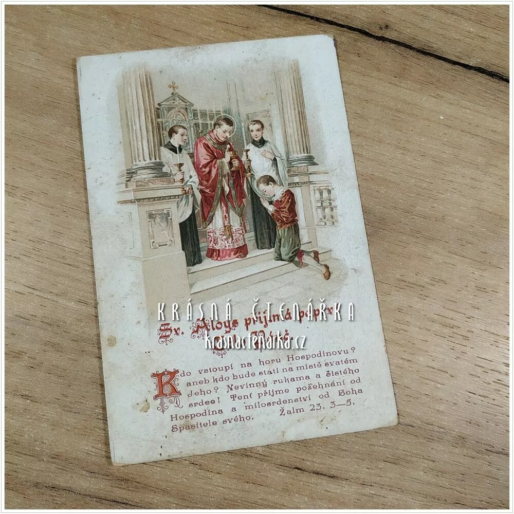 Náboženská ilustrace SV. ALOIS PŘIJÍMÁ TĚLO PÁNĚ