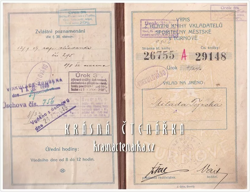 VÝPIS Z HLAVNÍ KNIHY VKLADATELŮ Spořitelny městské, Turnov