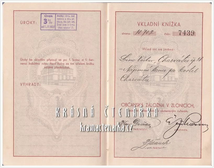 VKLADNÍ KNÍŽKA Občanské záložny, Zlonice