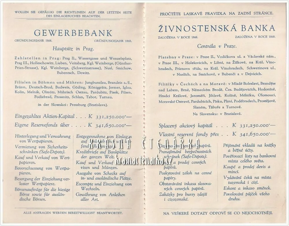 VKLADNÍ KNÍŽKA Živnostenské banky, Praha