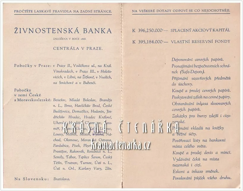 VKLADNÍ KNÍŽKA Živnostenské banky, Praha