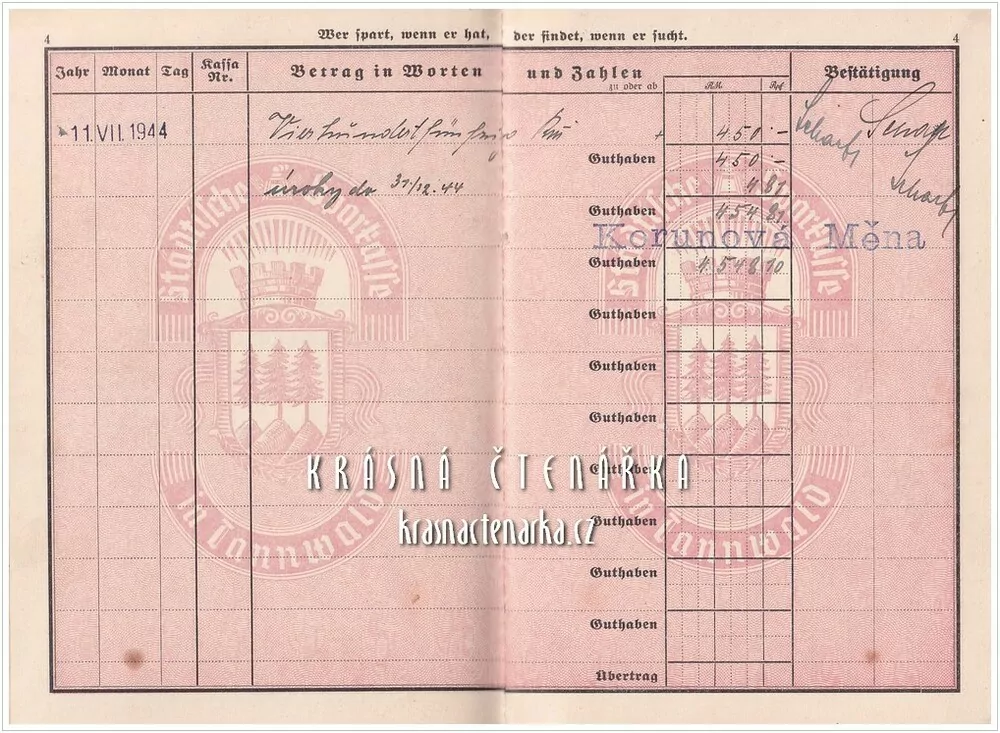 SPARKASSENBUCH der Städtischen Sparkasse in Tannwald (Tanvald)