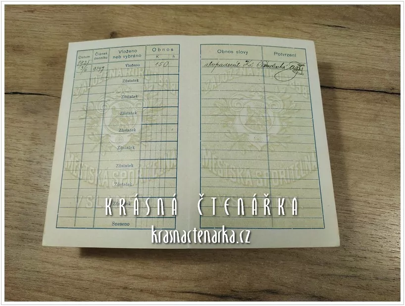 VKLADNÍ LIST Městké spořitelny, Slaný