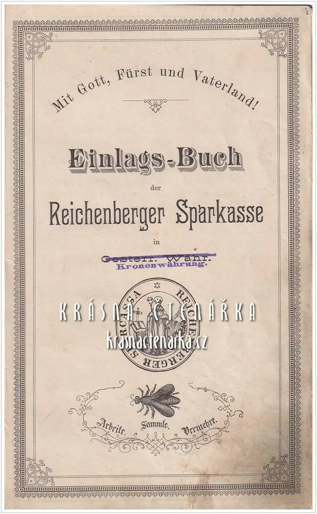 EINLAGSBUCH der Reichenberger Sparkasse (Liberec)
