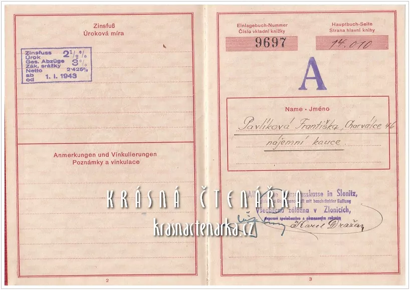 VKLADNÍ KNÍŽKA Všeobecné záložny, Zlonice