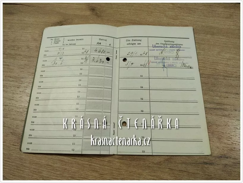 QUITTUNGSBUCH über Miete - Zinsen - Pacht, Liberecká záložna