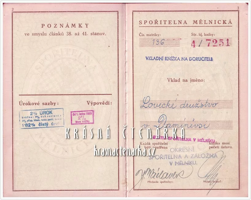 SPOŘITELNÍ KNÍŽKA Spořitelny mělnické, Mělník