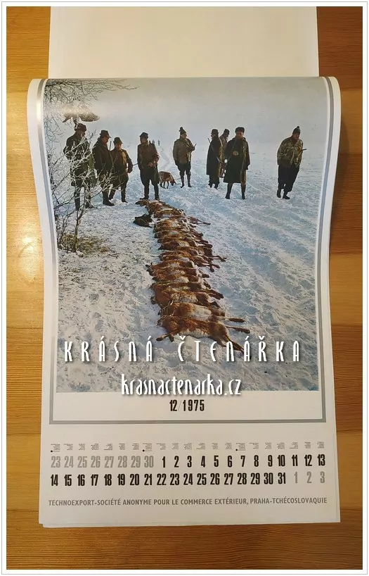 Nástěnný kalendář TECHNOEXPORT 1975 (myslivecký motiv)
