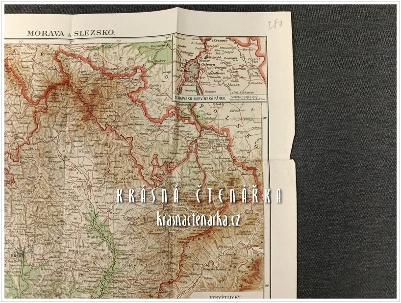 MORAVA A SLEZSKO, Školní přehledná mapa z roku 1924
