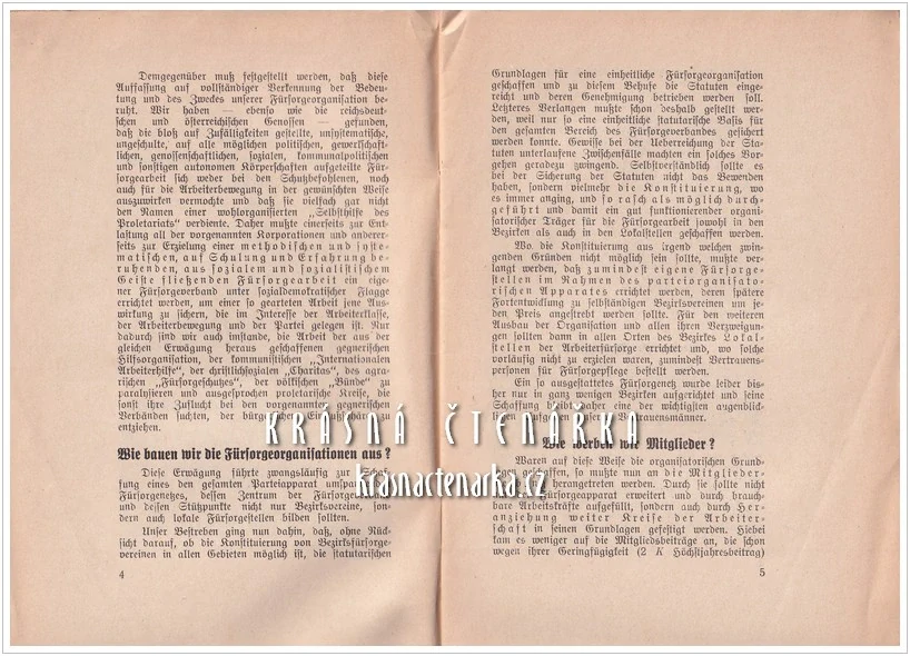 RICHTLINIEN für die Arbeit im Reichsverbande „Arbeiterfürsorge“ (Směrnice pro práci v Říšském svazu „Péče o dělníky“)