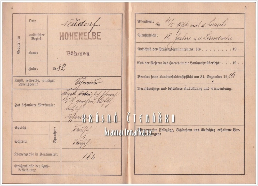 LANDWEHRPASS PRO ERSATZ-RESERVIST Franz Meissner | k. k. Landwehrinfanterieregiment Jičín | Originální vojenský doklad rakousko-uherské zeměbrany