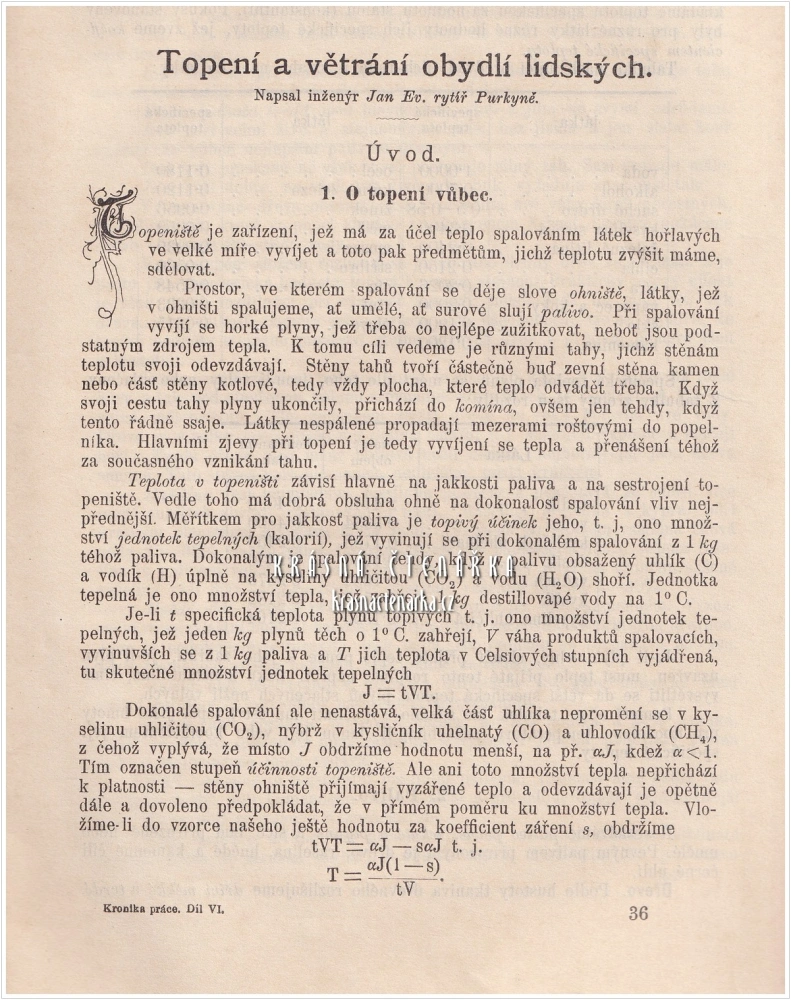 TOPENÍ A VĚTRÁNÍ OBYDLÍ LIDSKÝCH (Jan Evangelista rytíř Purkyně) | Vydáno 1891 | Část z publikace Kronika práce, osvěty, průmyslu a nálezův