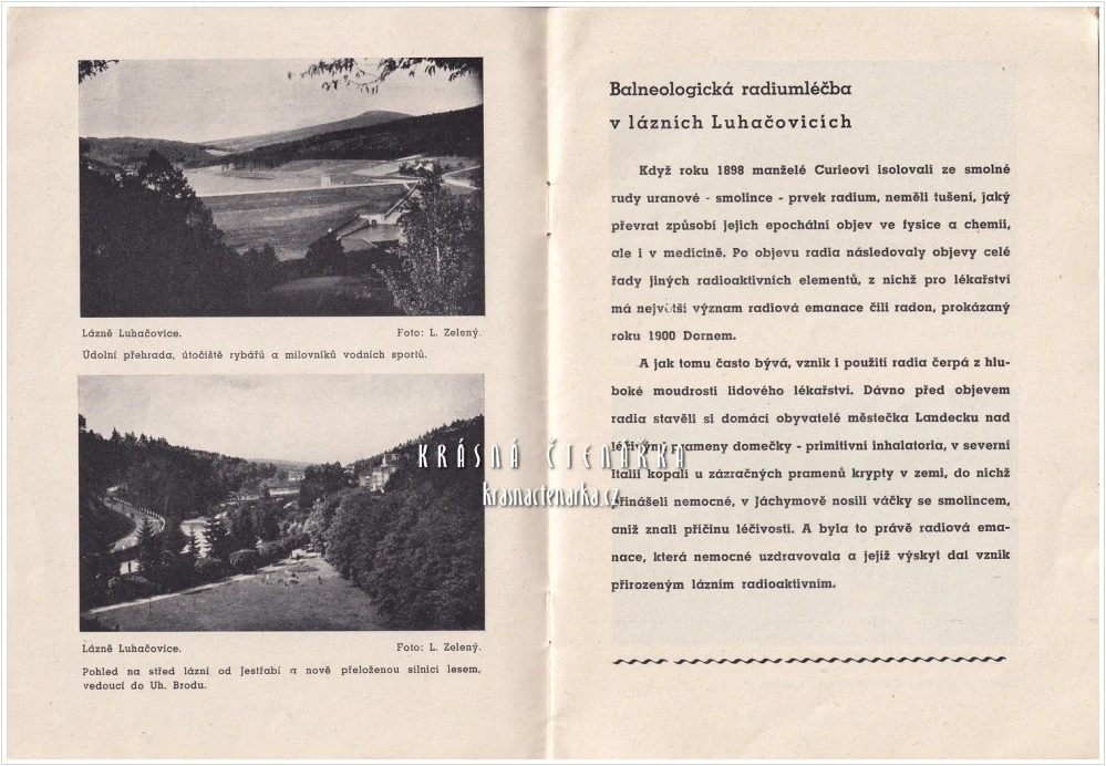 BALNEOLOGICKÁ RADIUMLÉČBA v lázních Luhačovicích (MUDr. František Petrák) | Moderní využití radioaktivní léčby 1939 | Lázeňská regionální publikace