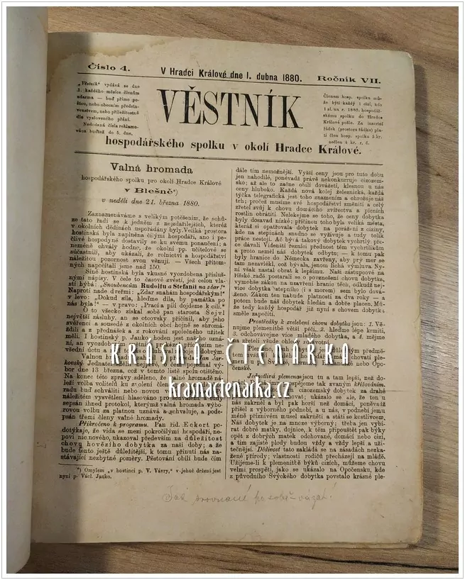VĚSTNÍK a HLASATEL HOSPODÁŘSKÉHO SPOLKU v okolí Hradce králové