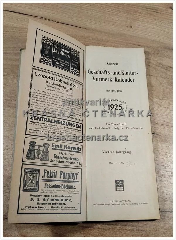 Stiepels GESCHÄFT- UND KONTOR- VORMERK- KALENDER für das Jahr 1925