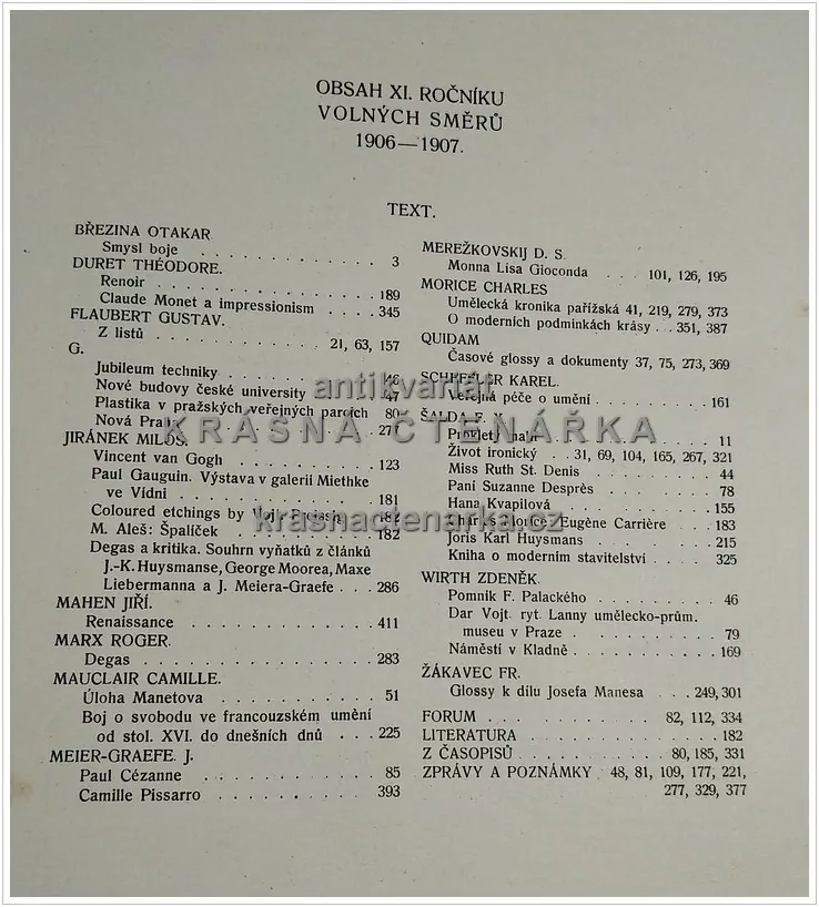 VOLNÉ SMĚRY 1907, Měsíčník umělecké kultury