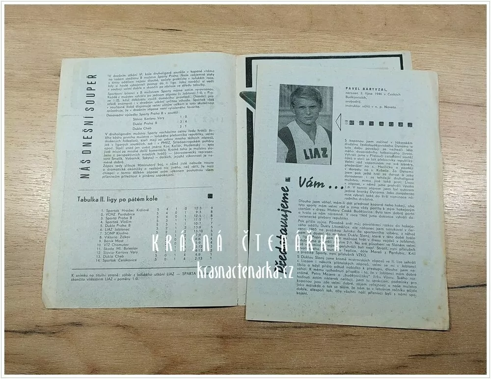Sportovní program: SPARTA PRAHA - LIAZ JABLONEC NAD NISOU 1967