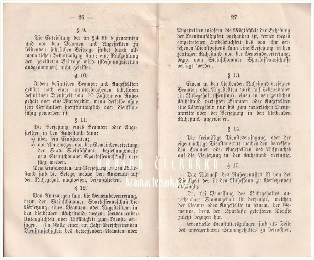 Dienst-Pragmatik und Vorschriften (Služební předpisy pro zaměstnance Sparkasse v Kamenickém Šenově)