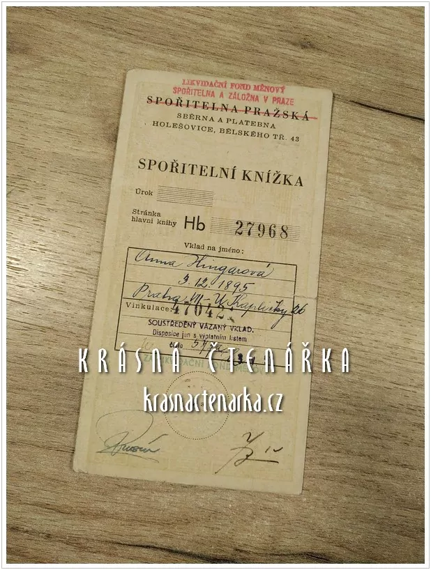 SPOŘITELNÍ KNÍŽKA, Spořitelna pražská, Sběrna a platebna Holešovice