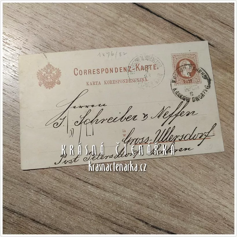 KORESPONDENČNÍ LÍSTEK pro pana Schreibera z Velkých Losin, 1883, razítko KRAKÓW