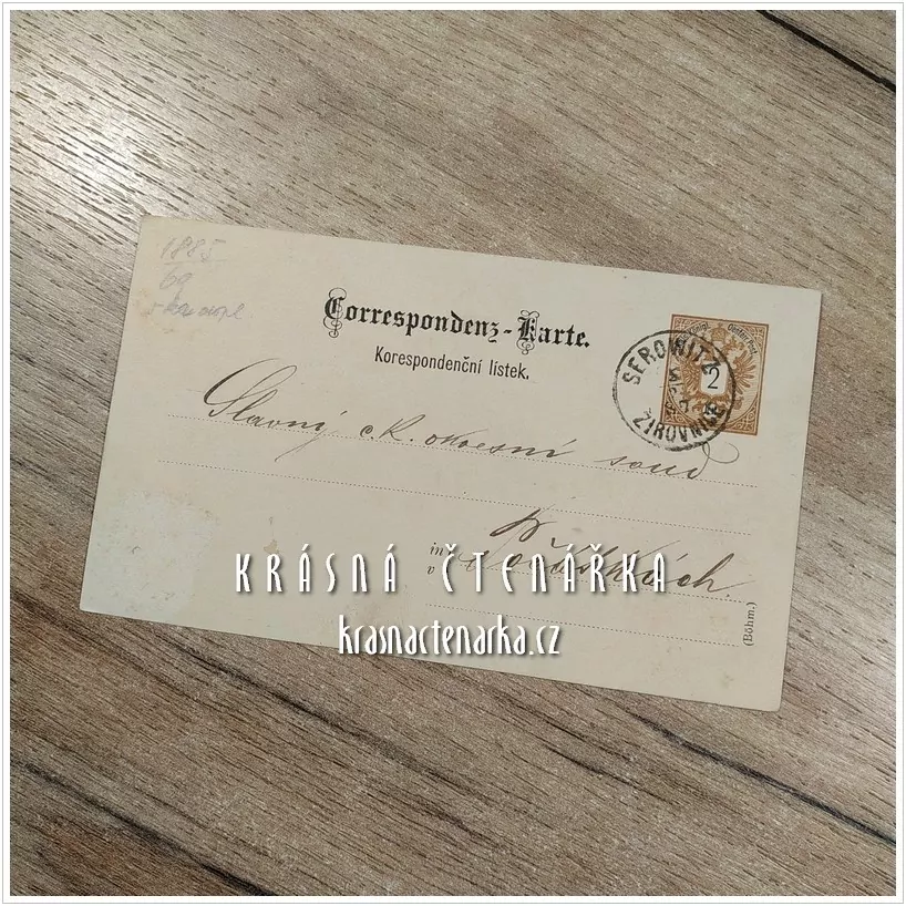 KORESPONDENČNÍ LÍSTEK, Zpráva okresnímu soudu v Počátkách z roku 1887, razítko ŽIROVNICE
