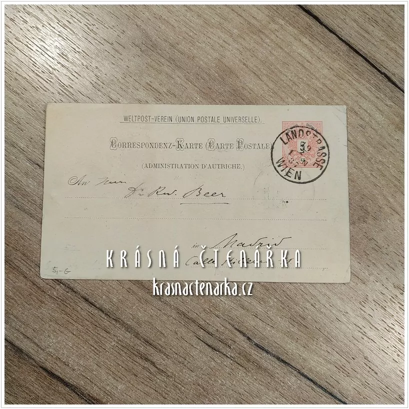 KORESPONDENČNÍ LÍSTEK pro pana Beera z roku 1887, razítko WIEN LANDSTRASSE