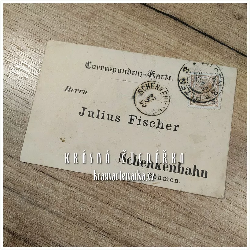 KORESPONDENČNÍ LÍSTEK pro pana Fischera z Tesařova z roku 1899, razítko PLZEŇ