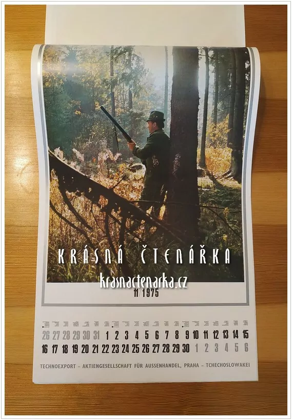 Nástěnný kalendář TECHNOEXPORT 1975 (myslivecký motiv)