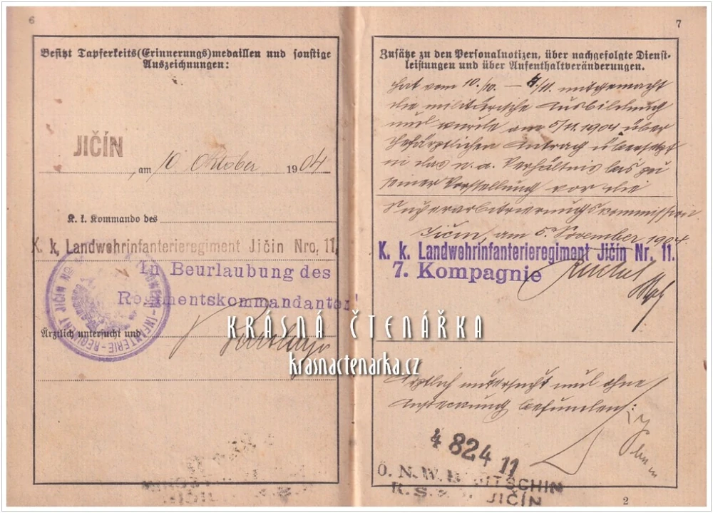 LANDWEHRPASS PRO ERSATZ-RESERVIST Franz Meissner | k. k. Landwehrinfanterieregiment Jičín | Originální vojenský doklad rakousko-uherské zeměbrany