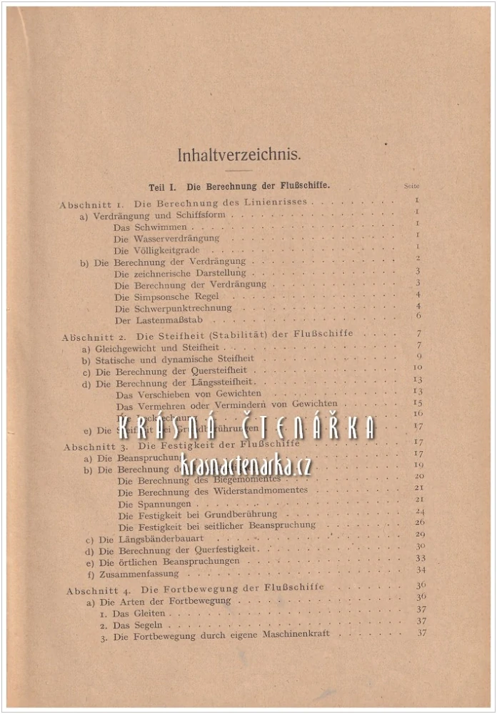 DER FLUβSCHIFFBAU (EINSCHLIESSLICH TREIBMITTEL), Ein Hand- und Lehrbuch für Ingenieure, Studierende und Schiffahrttreibende (Teubert Wilhelm) (Konstrukce říčních plavidel)
