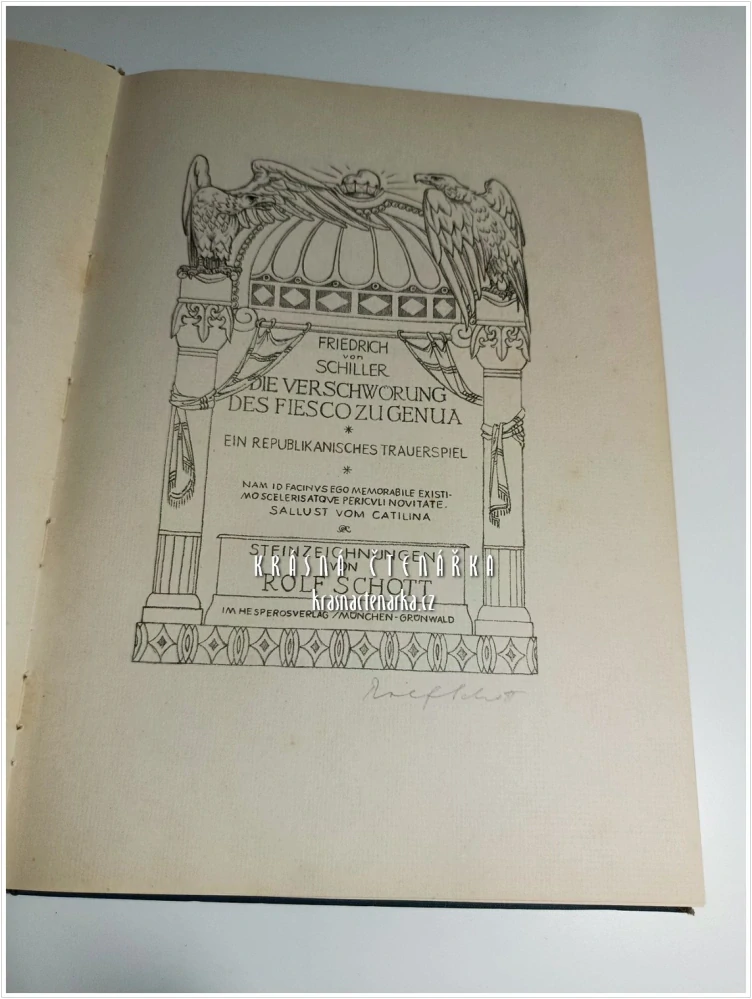 DIE VERSCHWÖRUNG DES FIESCO ZU GENUA | 3 rukopisné podpisy Rolfa Schotta (Schiller Friedrich, il. Schott Rolf)